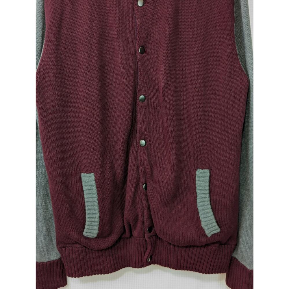 MOSSIMO! BURGUNDY RED & DOVE GRAY VARSITY CARDIGAN SWEATER! SZ XL - Picture 4 of 9